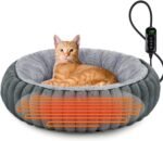 INVENHO Heated Cat Beds for Indoor Cats and Small Dogs, 20" Cozy Donut Heated Pet Bed with Timer & Temp Adjustable, Removable Waterproof Electric Warming Bed for Indoor Cat