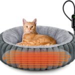 INVENHO Heated Cat Beds for Indoor Cats and Small Dogs, 20″ Cozy Donut Heated Pet Bed with Timer & Temp Adjustable, Removable Waterproof Electric Warming Bed for Indoor Cat