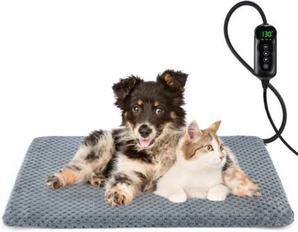 INVENHO Heated Dog Bed, Waterproof Adjustable Temperature Dog Cat Heating Pad with Timer, Indoor Pet Heating Pad for Cats Dogs Electric Pads for Dogs Cats, Pet Heated Pad (M: 28" x 20")