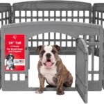 IRIS USA 24″ Dog Playpen, 4-Panel with Door, Indoor/Outdoor, Gray