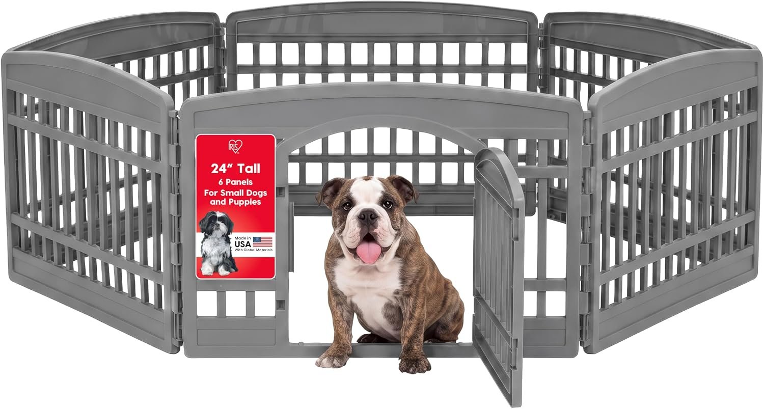 IRIS USA 24″ Dog Playpen, 4-Panel with Door, Indoor/Outdoor, Gray IRIS USA 24″ Dog Playpen, 4-Panel with Door, Indoor/Outdoor, Gray