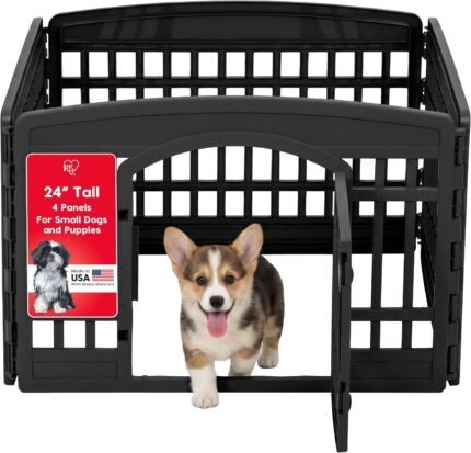 IRIS USA, 4-Panel Dog Playpen, Pet Enclosure, Black