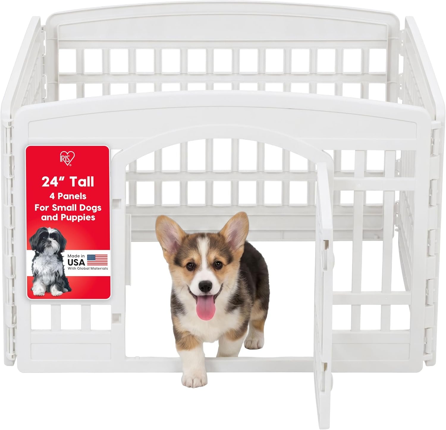 IRIS USA 4-Panel Dog Playpen, Pet Enclosure, White IRIS USA 4-Panel Dog Playpen, Pet Enclosure, White