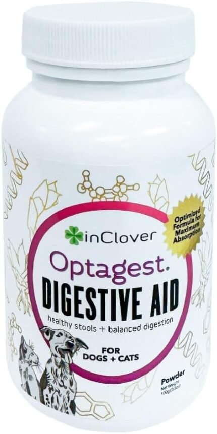 InClover Optagest Natural Digestive Aid, Organic Prebiotics & Enzymes Supplement Powder for Dogs and Cats – Promotes Healthy Stools, Less Gas, Optimal Nutrient Absorption, Intestinal Balance, 3.5oz