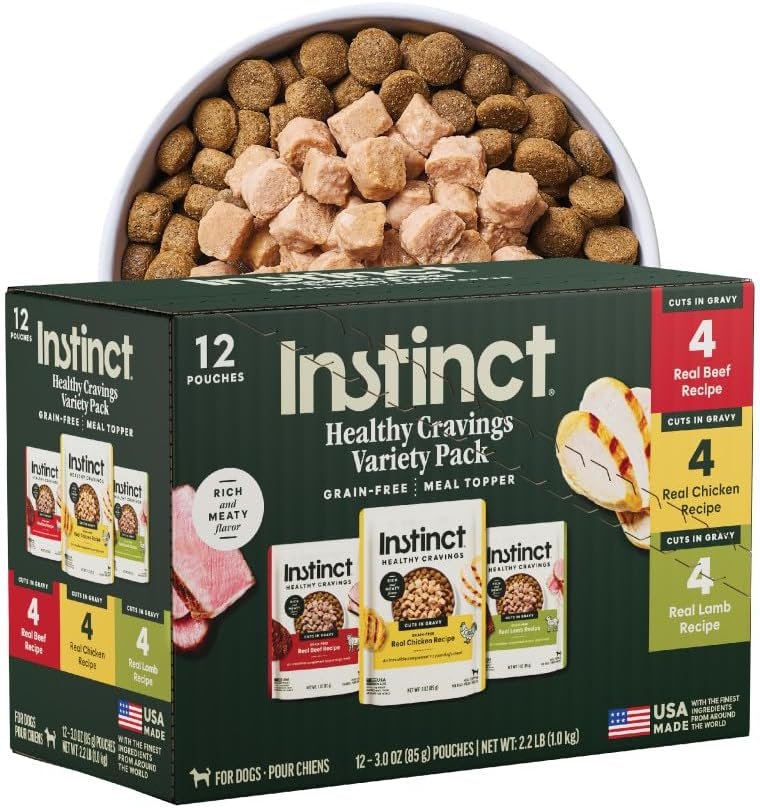 Instinct Healthy Cravings Grain Free Recipe Variety Pack Natural Wet Dog Food Topper by Nature’s Variety, 3 oz. Pouches (Pack of 12) Instinct Healthy Cravings Grain Free Recipe Variety Pack Natural Wet Dog Food Topper by Nature’s Variety, 3 oz. Pouches (Pack of 12)