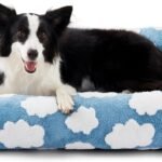 JOEJOY Cute Dog Bed Medium Size Dog, Rectangle Soft Furry Dog Beds for Large Medium Dogs, Washable Orthopedic Pet Bed with Removable Zipper Cover, Blue