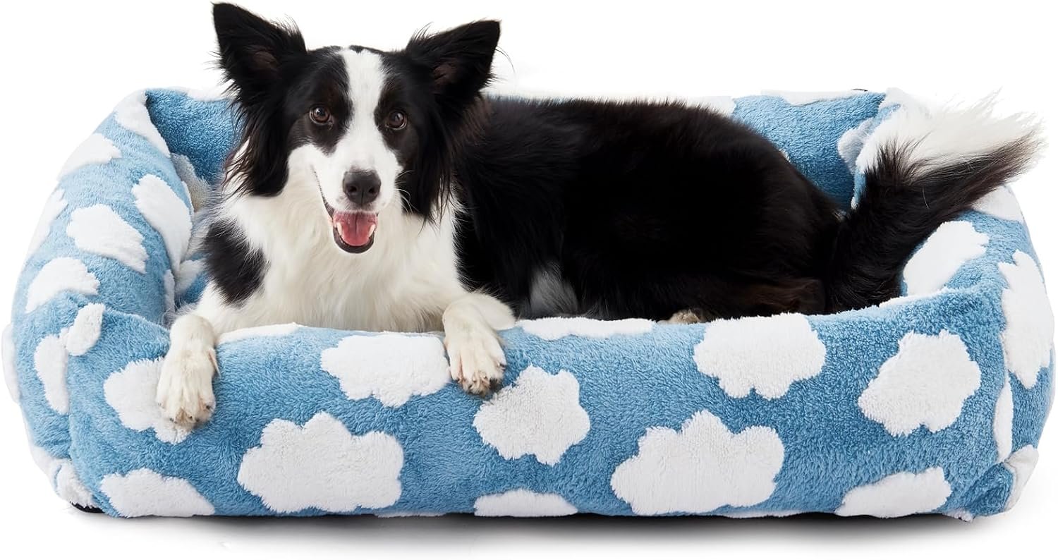 JOEJOY Cute Dog Bed Medium Size Dog, Rectangle Soft Furry Dog Beds for Large Medium Dogs, Washable Orthopedic Pet Bed with Removable Zipper Cover, Blue JOEJOY Cute Dog Bed Medium Size Dog, Rectangle Soft Furry Dog Beds for Large Medium Dogs, Washable Orthopedic Pet Bed with Removable Zipper Cover, Blue