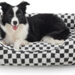 JOEJOY Dog Bed for Large Medium Small Dogs – Rectangle Orthopedic Dog Sofa Bed, Cute Modern Puppy Bed with Jacquard Shaggy Plush & Anti Slip Bottom, 30x24x9inches, Grey