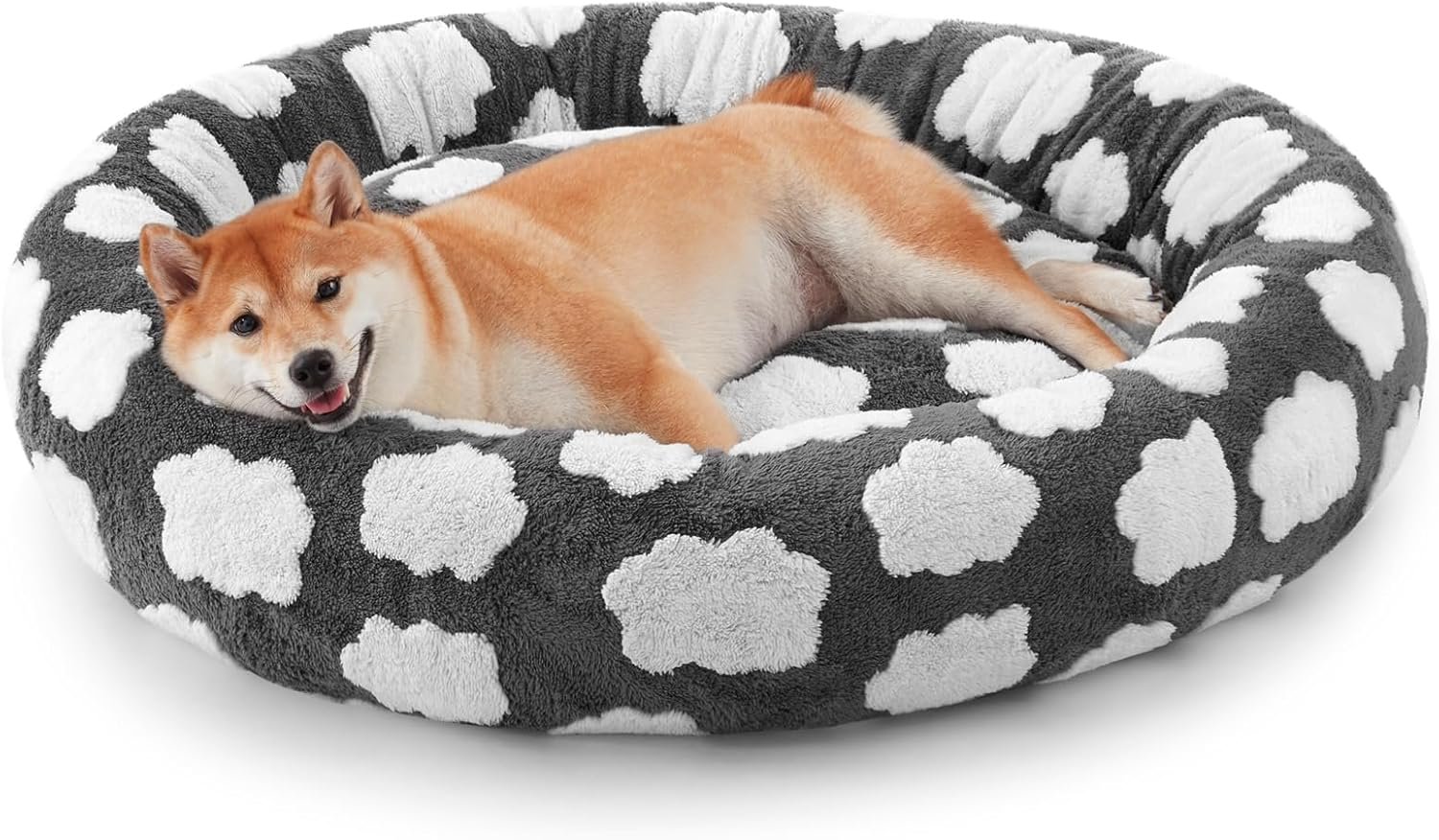 JOEJOY Jacquard Donut Round Dog Beds Medium Sized Dog,Grey 30x30x8in, Removable Washable Cover, Cute Pattern, Ultra Soft Fluffy Calming Pet Bed with Thick Supportive Bolster JOEJOY Jacquard Donut Round Dog Beds Medium Sized Dog,Grey 30x30x8in, Removable Washable Cover, Cute Pattern, Ultra Soft Fluffy Calming Pet Bed with Thick Supportive Bolster