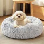 JOLLYVOGUE 23″ Dog & Cat Bed, Calming Anti-Anxiety Pet Bed for Small Dogs, Fluffy Donut Cushion for Small and Medium Pets