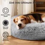 JOLLYVOGUE Calming Dog Bed Medium Size Dog, 31in Donut Washable Medium Pet Bed, Anti-Slip & Anti-Anxiety Fluffy Faux Fur Round Dogs Bed, Fits up to 45 lbs Pets (Smoke Grey) - Image 2