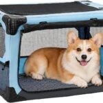 JOYTUTUS Collapsible Dog Crate, 26 Inch Portable Pet Crate for Car, Travel Dog Kennel Foldable Dog Crate for Medium Dog 44lbs, Soft Cat Carrier Fit for Indoor & Outdoor/Car Back Seat/Trunk (Blue)