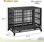 JY QAQA Heavy Duty Dog Crate, 38 Inch Indestructible Metal Kennel with Double Doors, Escape Proof Cage for Large Dogs with Removable Tray & Lockable Wheels - Image 2