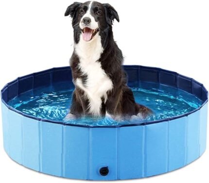 Jasonwell Foldable Dog Pet Bath Pool Collapsible Dog Pet Pool Bathing Tub Kiddie Pool Doggie Wading Pool for Puppy Small Medium Large Dogs Cats and Kids 32″ Blue