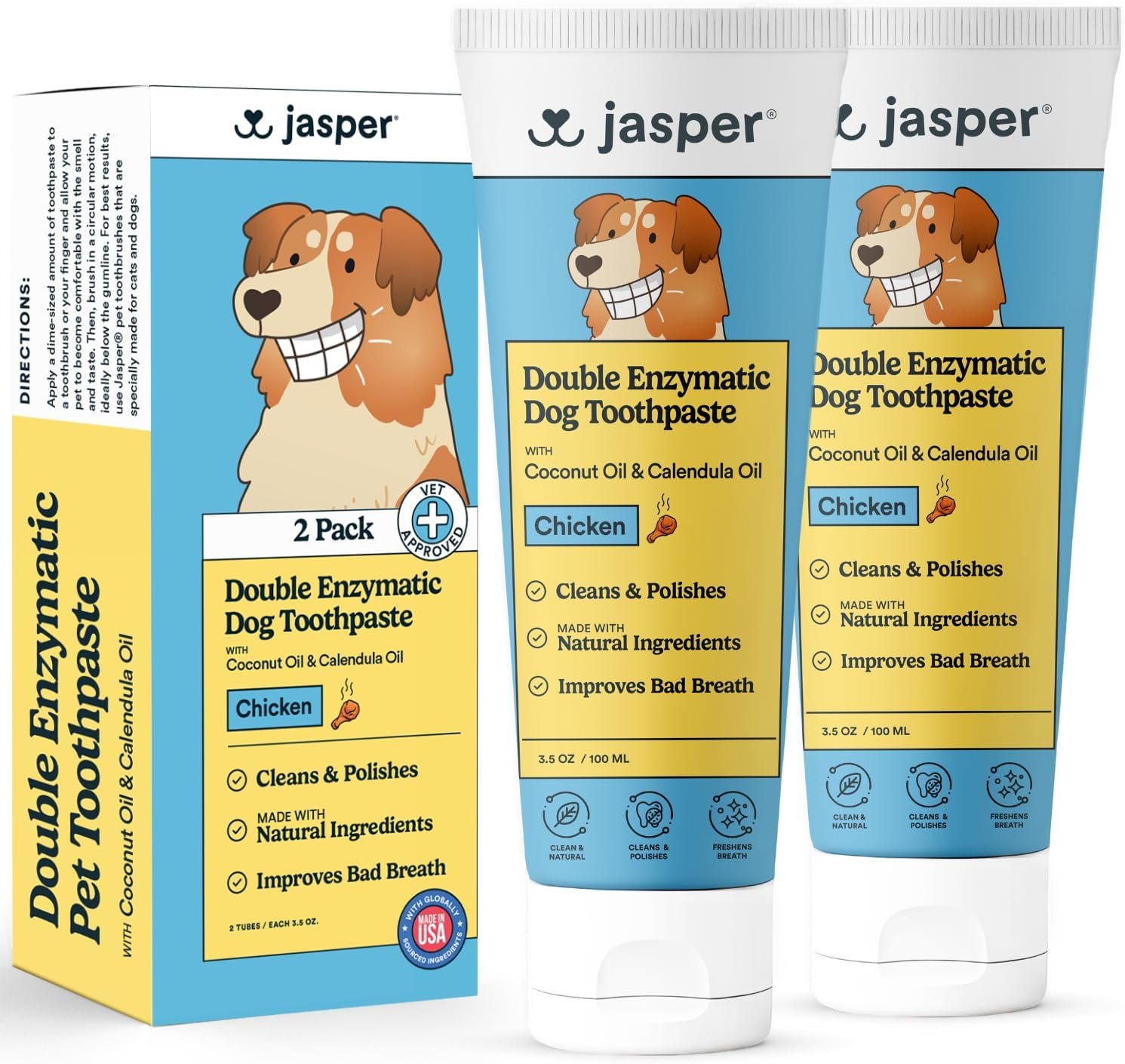 Jasper Dog Toothpaste Double Enzymatic, Chicken Flavor 3.5oz 2-Pack Jasper Dog Toothpaste Double Enzymatic, Chicken Flavor 3.5oz 2-Pack