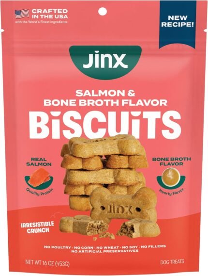 Jinx Dog Biscuits, Oven-Baked Dog Treats with Salmon Bone Broth, 16oz