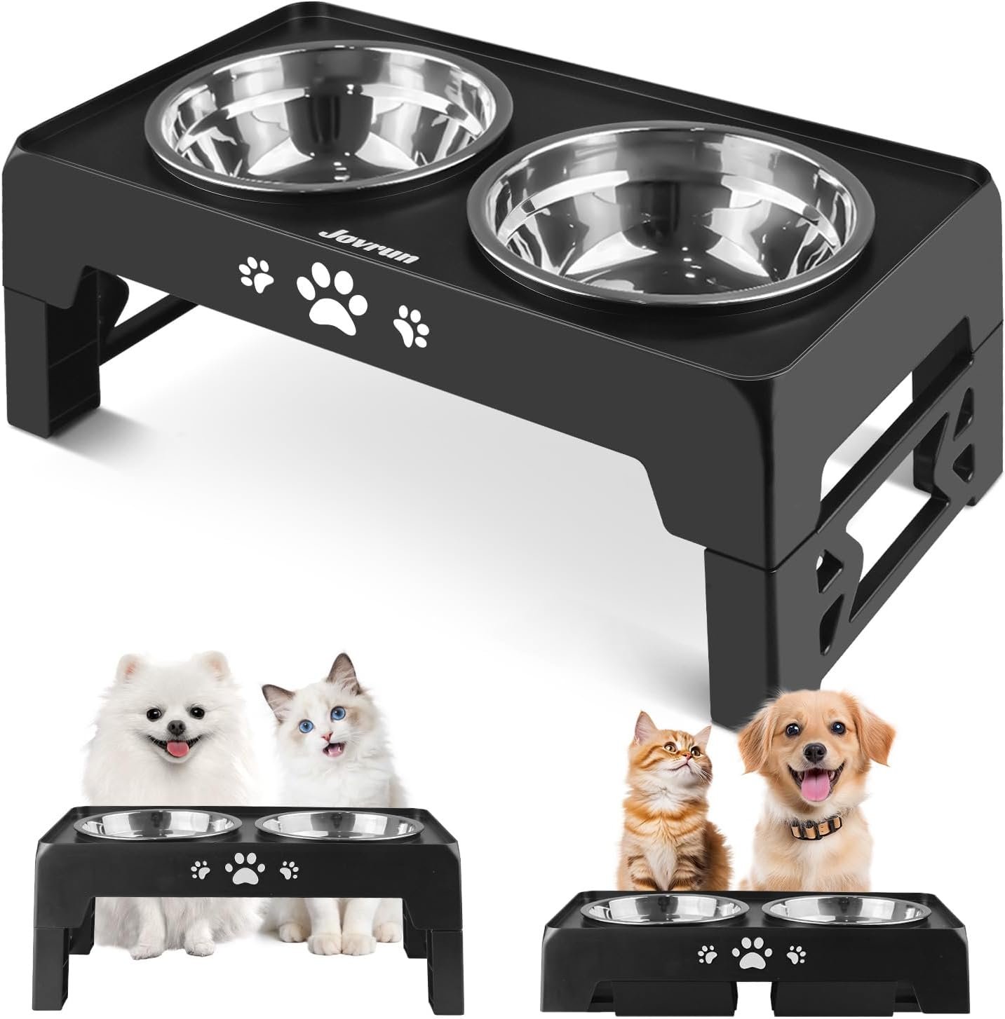 Jovrun Elevated Dog Bowls for Small Dogs and Cats, Non-Slip Cat Bowls with 2 Thick 5.5″ Stainless Steel Dishes, Dog Feeder 2 Heights Adjustable to 2.6″-5.3″ Jovrun Elevated Dog Bowls for Small Dogs and Cats, Non-Slip Cat Bowls with 2 Thick 5.5″ Stainless Steel Dishes, Dog Feeder 2 Heights Adjustable to 2.6″-5.3″