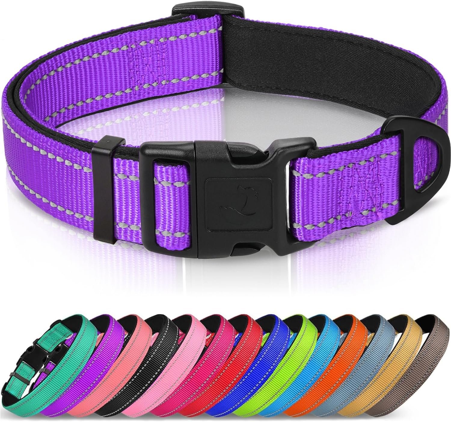 Joytale Reflective Dog Collar, Adjustable Neoprene Padded, Purple L Joytale Reflective Dog Collar, Adjustable Neoprene Padded, Purple L