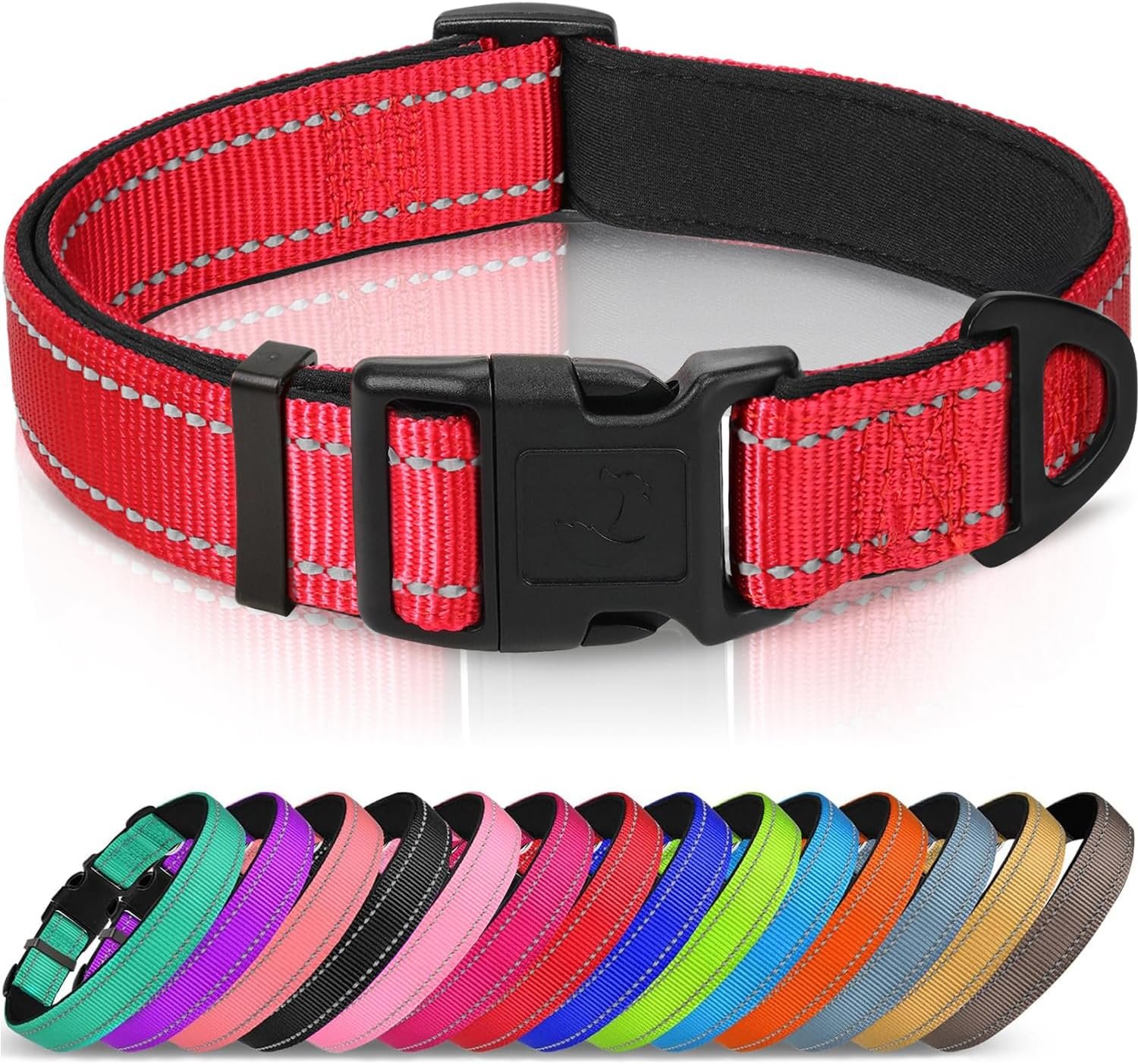 Joytale Reflective Dog Collar, Adjustable Neoprene Padded, Red M Joytale Reflective Dog Collar, Adjustable Neoprene Padded, Red M