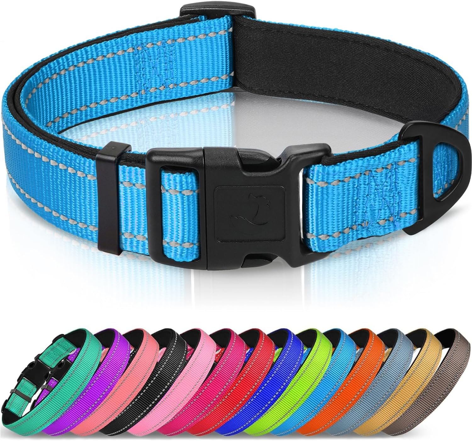 Joytale Reflective Dog Collar, Adjustable Neoprene Padded, Sky Blue M Joytale Reflective Dog Collar, Adjustable Neoprene Padded, Sky Blue M