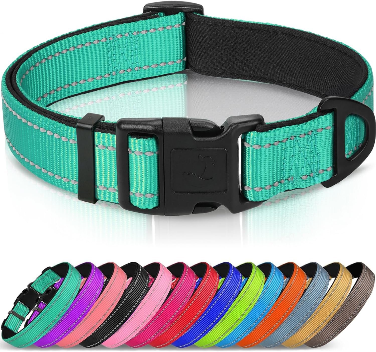 Joytale Reflective Dog Collar, Adjustable Neoprene Padded, Teal L Joytale Reflective Dog Collar, Adjustable Neoprene Padded, Teal L