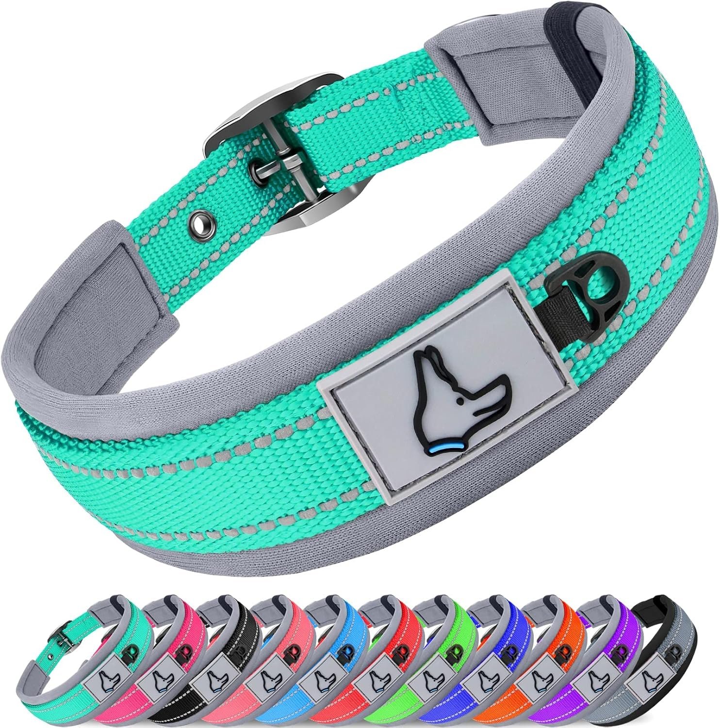 Joytale Reflective Dog Collar for Large Dogs with Wide Padding, Teal Joytale Reflective Dog Collar for Large Dogs with Wide Padding, Teal