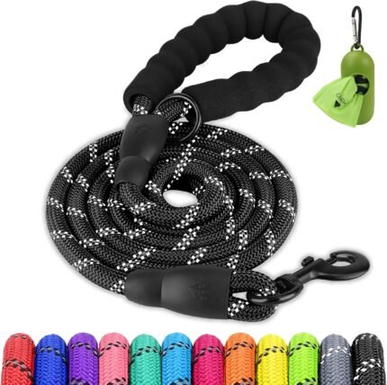 Joytale Rope Dog Leash for Medium Large Dogs, Padded Handle, 6FT, Black