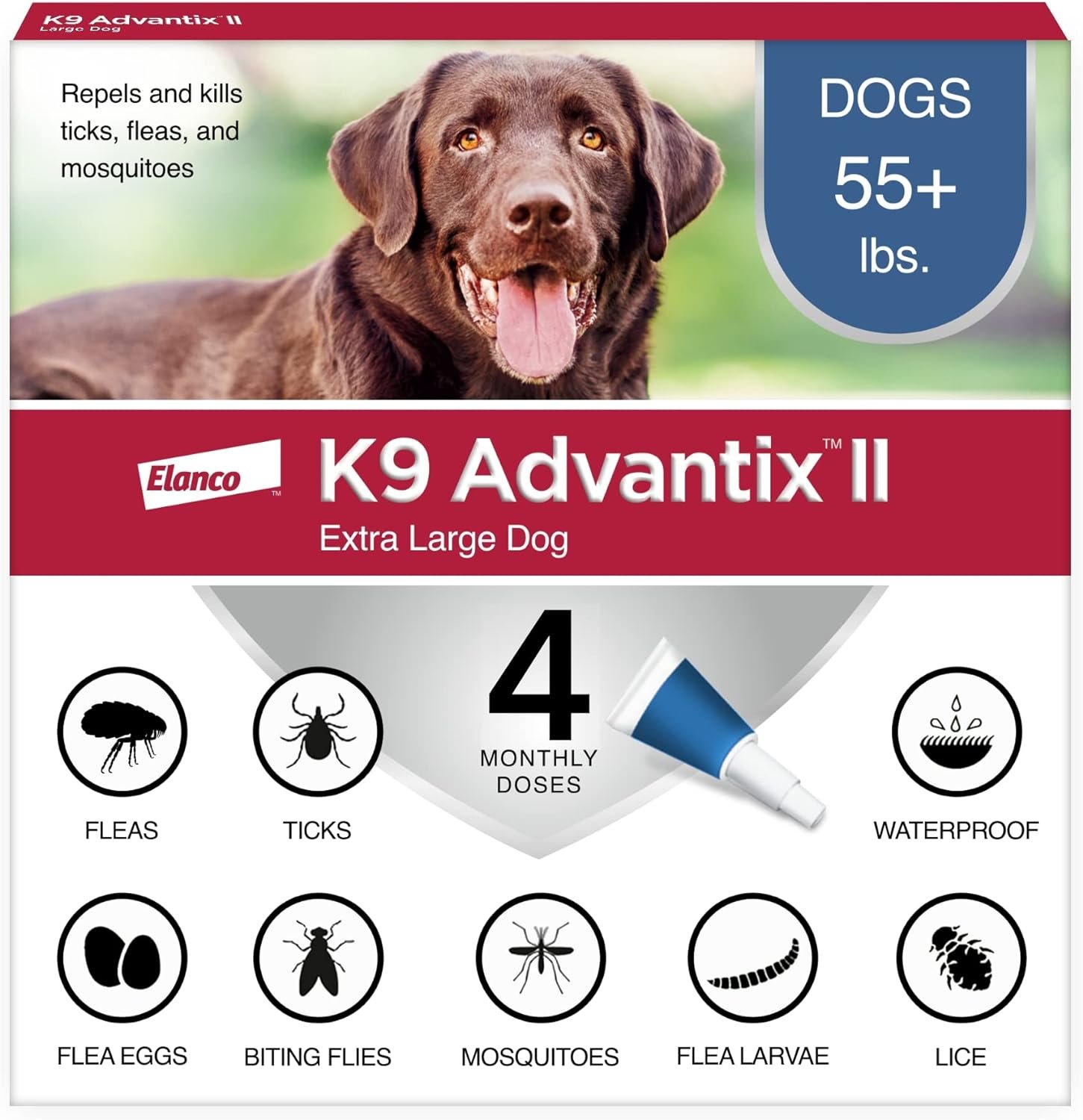 K9 Advantix II XL Dog Vet-Recommended Flea, Tick & Mosquito Treatment & Prevention | Dogs Over 55 lbs. | 4-Mo Supply K9 Advantix II XL Dog Vet-Recommended Flea, Tick & Mosquito Treatment & Prevention | Dogs Over 55 lbs. | 4-Mo Supply