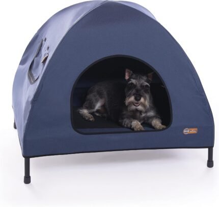 K&H Elevated Dog Bed, Outdoor Pet Cot House for Medium Pets – 32x25in Blue