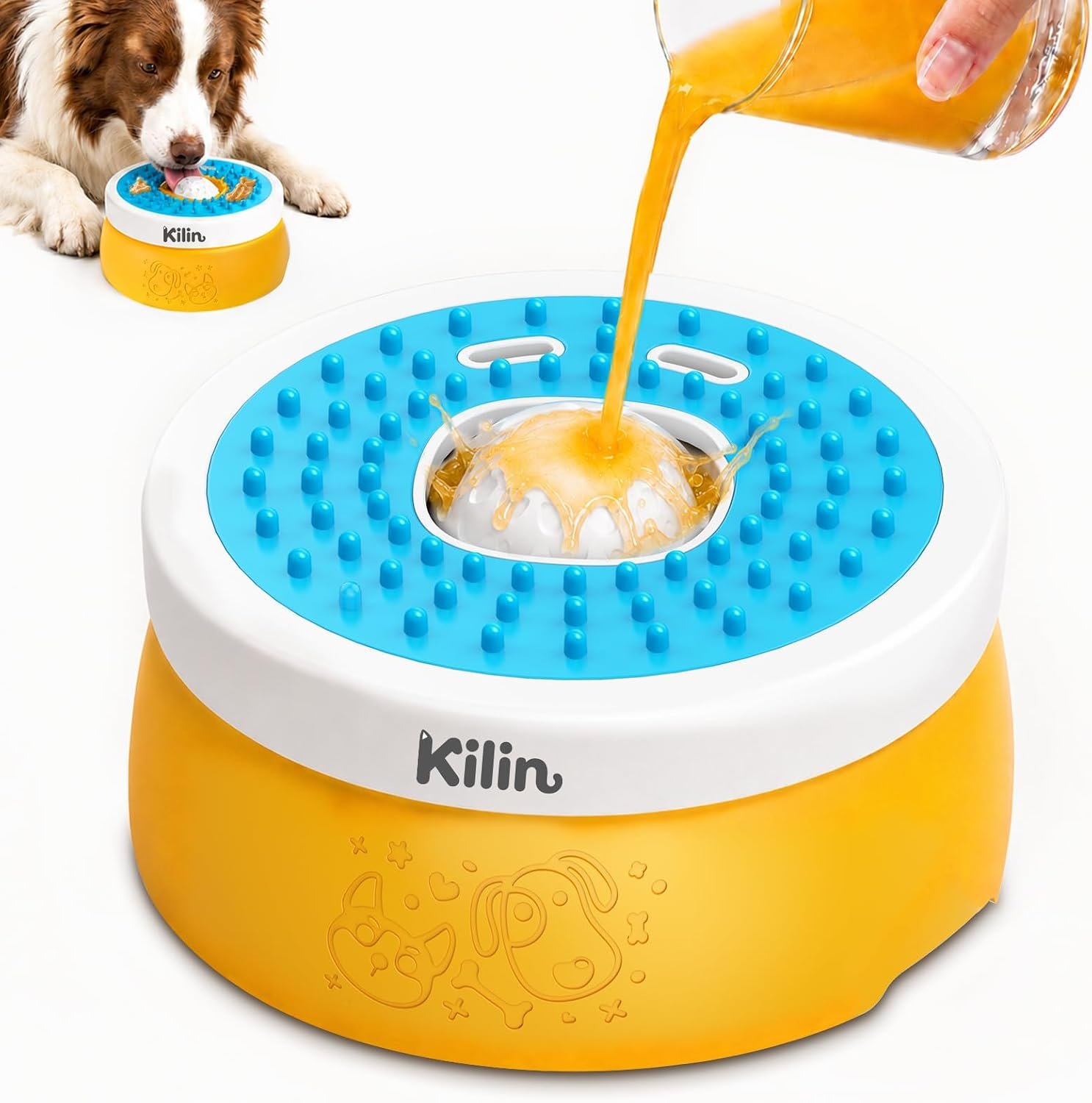KILIN Slow Feeder Dog Licking Bowl with Rolling Ball,4 Non-Slip Pads,8fl oz KILIN Slow Feeder Dog Licking Bowl with Rolling Ball,4 Non-Slip Pads,8fl oz