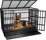 KOKOTANGS 48 Inch Heavy Duty Dog Crate Cage with Wheels, Indestructible and Escape Proof Steel Kennel Indoor for High Anxiety Dogs with Sturdy Locks, Double Door and Tray, Extra Large XL XXL, Black