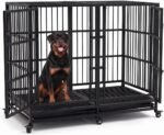 KOKOTANGS 54 Inch Heavy Duty Dog Crate Cage with Divider, Indestructible and Escape Proof Steel Kennel Indoor for High Anxiety Dogs with Sturdy Locks, Double Door and Tray, Extra Large XL XXL, Black