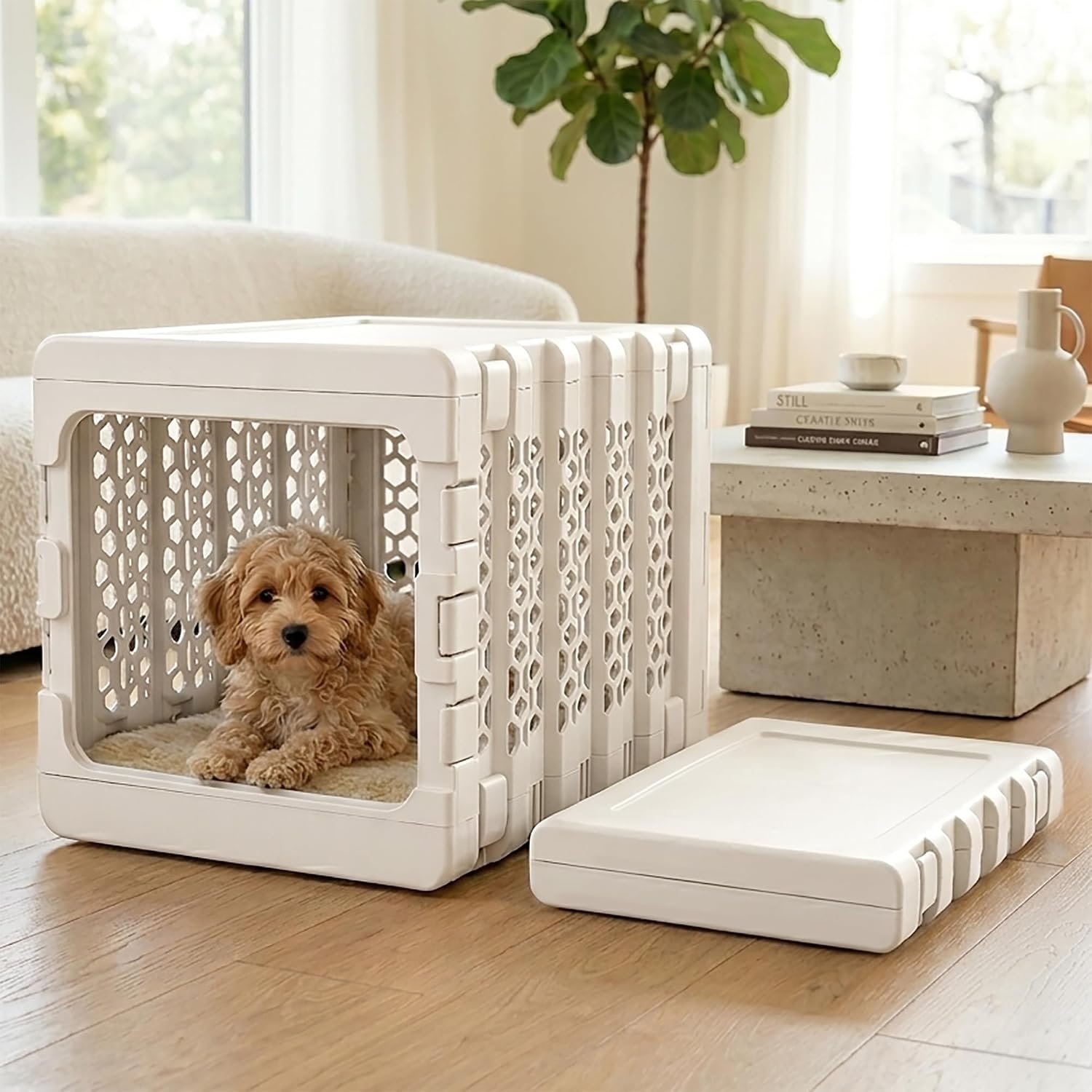 KindTail PAWD Collapsible Dog Crate, Portable Indoor Outdoor Kennel for Dogs 15–25 lbs, French Bulldog, Dachshund, Maltese, Pomeranian, Medium, 26″ L x 20″ W x 21″ H, 12 lbs, White KindTail PAWD Collapsible Dog Crate, Portable Indoor Outdoor Kennel for Dogs 15–25 lbs, French Bulldog, Dachshund, Maltese, Pomeranian, Medium, 26″ L x 20″ W x 21″ H, 12 lbs, White