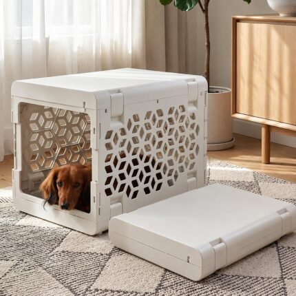KindTail PAWD Collapsible Puppy and Dog Crate - Stylish Pet Kennel - Safe Indoor Kennel- Lightweight, Compact & Portable for Travel - Small White