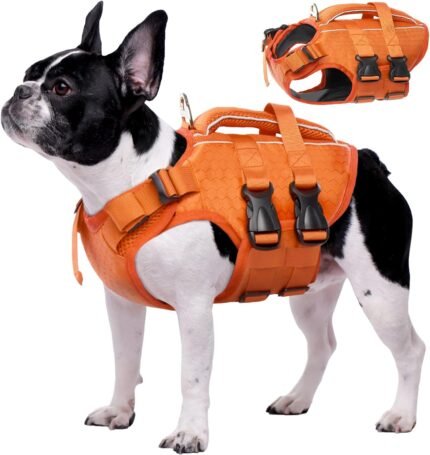 Kuoser Dog Life Jacket, High Flotation Reflective Dog Life Vest, Orange, XS