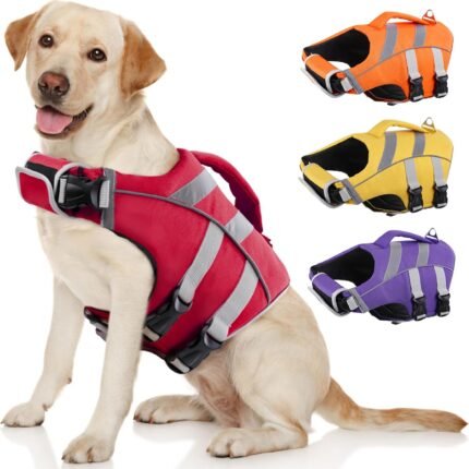 Kuoser Reflective Dog Life Jacket, Dog Life Vest for Swimming Boating