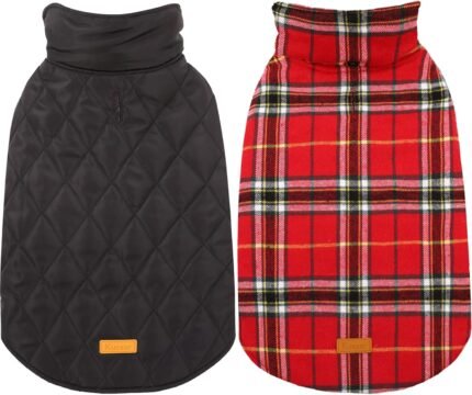 Kuoser Waterproof Dog Coat, Warm Reversible Dog Jacket with Leash Hole