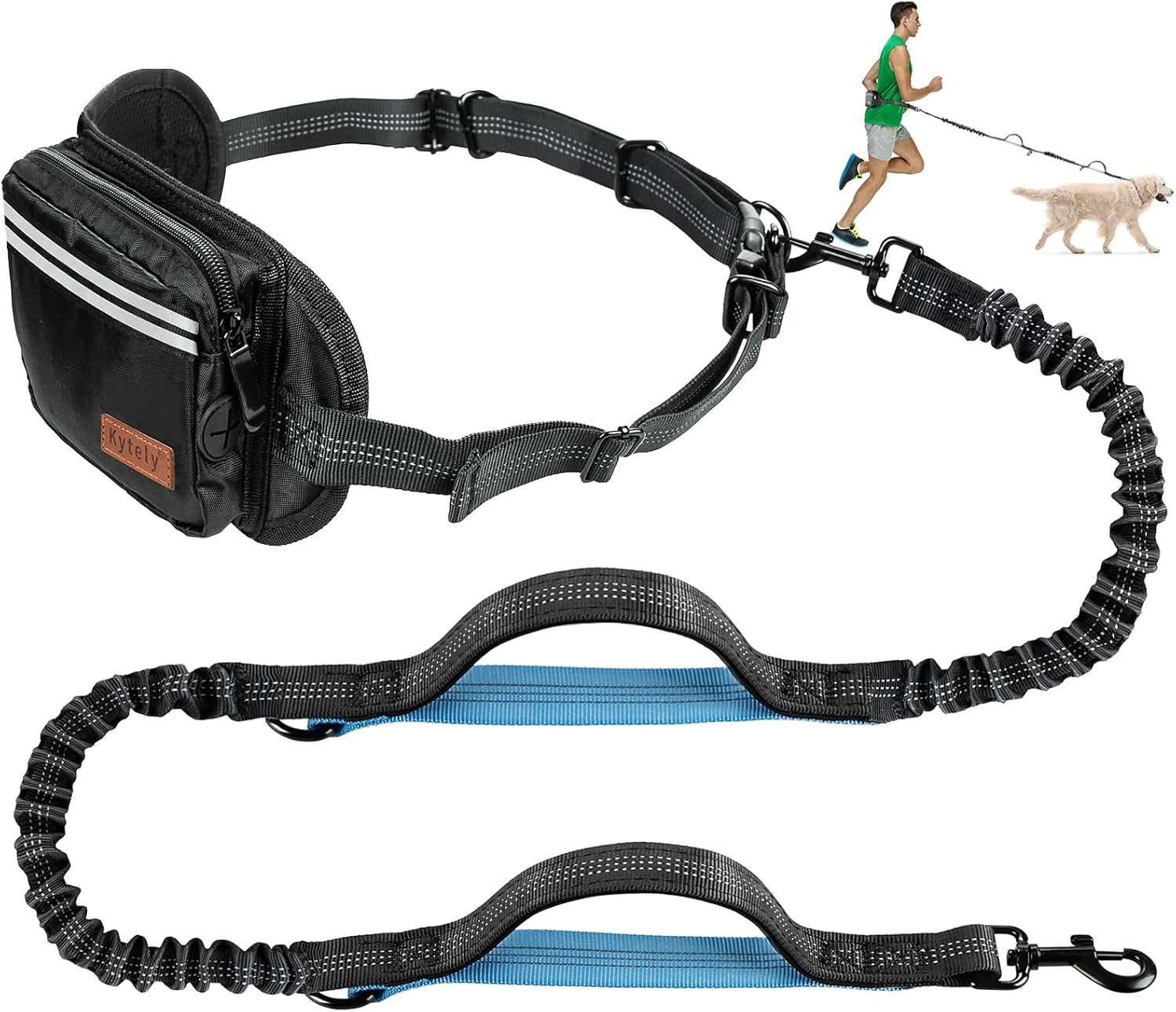 Kytely Hands Free Dog Leash with Zipper Pouch, Wide Padded Waist Dog Running Leash for Medium and Large Dogs, Dual Padded Handles, Retractable Bungee for Walking Jogging Training Hiking Kytely Hands Free Dog Leash with Zipper Pouch, Wide Padded Waist Dog Running Leash for Medium and Large Dogs, Dual Padded Handles, Retractable Bungee for Walking Jogging Training Hiking