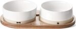 LE TAUCI PET Ceramic Dog Bowl Set with Acacia Wood Tray, 3.2 Cup Food Bowl + 29 oz Water Bowl, Weighted Non-Slip Feeding Station for Medium and Small Dogs