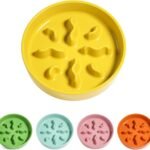 LE TAUCI PET Ceramic Slow Feeder Dog Bowls Small Breed, 0.5 Cups Dog Food Dish for Fast Eaters, Puzzle Bowl for Small Dogs and Cats, 5.5 Inch-Yellow