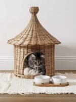 LE TAUCI PET Dog Bowl Ceramic Set with Acacia Wood Tray, 2 Cup Food Bowl + 17 oz Water Bowl, Weighted Non-Slip Feeding Station for Small Dogs & Cats - Image 2