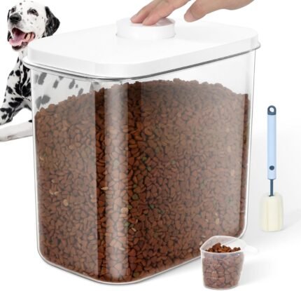 LEAWALK 12 Lbs Airtight Dog Cat Pet Food Storage Container PopTop White