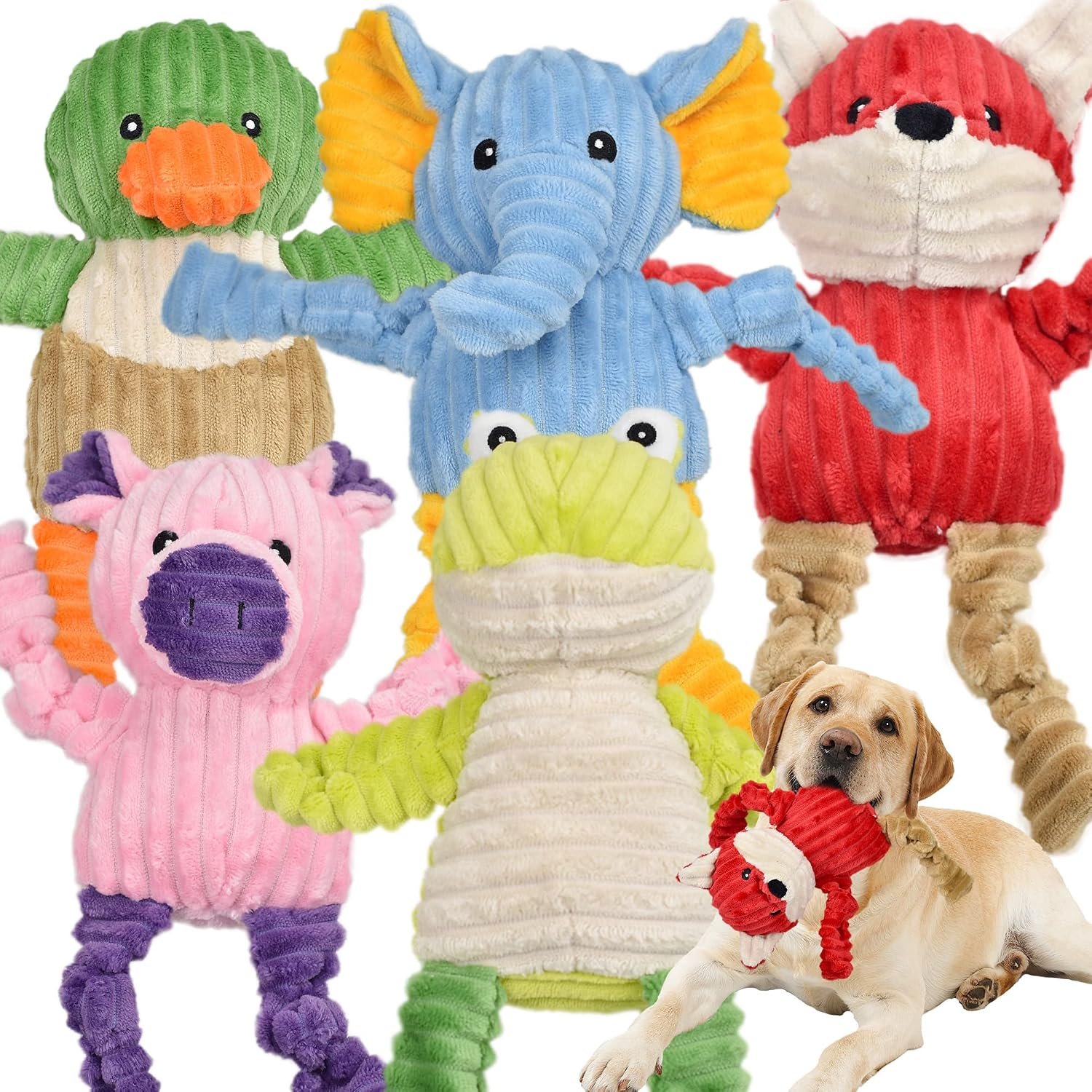 LECHONG 5 Pack Tough Dog Toys Stuffed Squeaky Dog Toys Assortment Plush Animal Dog Toy Value Bundle Puppy Pet Dog Toys for Small Medium Large Dogs LECHONG 5 Pack Tough Dog Toys Stuffed Squeaky Dog Toys Assortment Plush Animal Dog Toy Value Bundle Puppy Pet Dog Toys for Small Medium Large Dogs