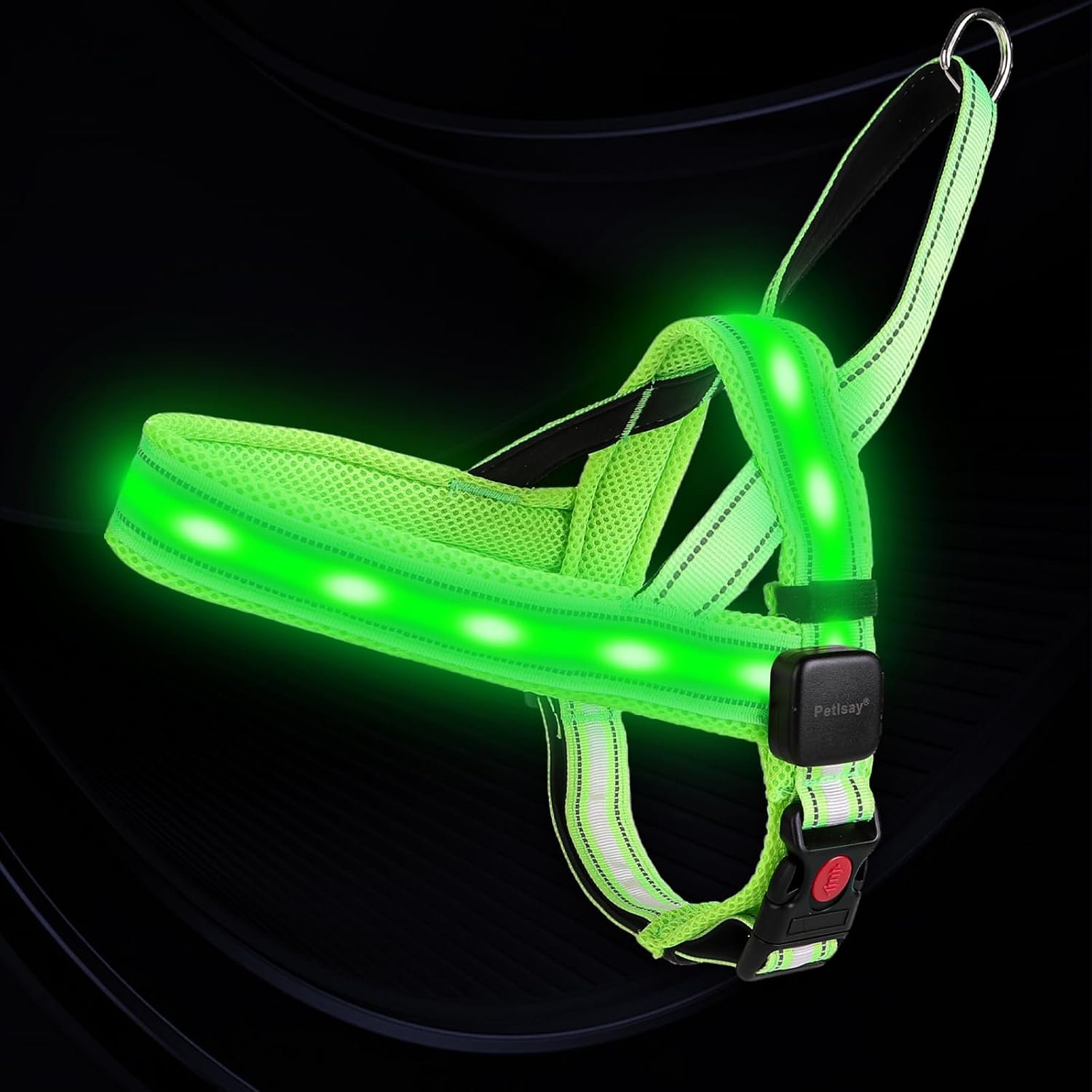 LED Dog Harness for Night Walking, Rechargeable, No Pull, Green, Medium LED Dog Harness for Night Walking, Rechargeable, No Pull, Green, Medium