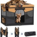 LOOBANI Dog Playpen for Small Dogs, 32″x24″x22″, Foldable & Portable, Brown