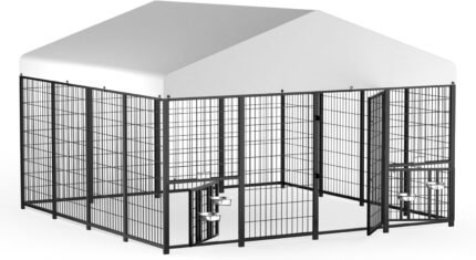 LOVMOR 10' x 10' Outdoor Dog Kennel with Roof for Large Dogs