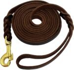 LWBMG Long Leather Dog Leash 15ft, Heavy Duty Dog Leash, Strong Sturdy Genuine Leather Braided Dog Leash, Soft and Comfortable Leather Leash for Medium and Small Dogs Training