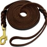 LWBMG Long Leather Dog Leash 15ft, Heavy Duty Dog Leash, Strong Sturdy Genuine Leather Braided Dog Leash, Soft and Comfortable Leather Leash for Medium and Small Dogs Training