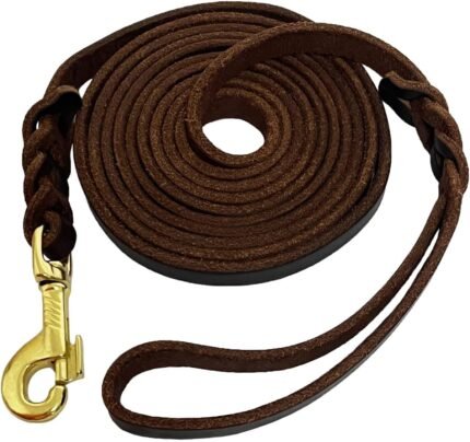 LWBMG Long Leather Dog Leash 15ft, Heavy Duty Dog Leash, Strong Sturdy Genuine Leather Braided Dog Leash, Soft and Comfortable Leather Leash for Medium and Small Dogs Training