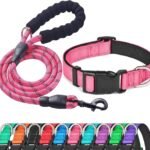 Ladoogo Reflective Dog Collar Padded with Soft Neoprene, Medium, Pink